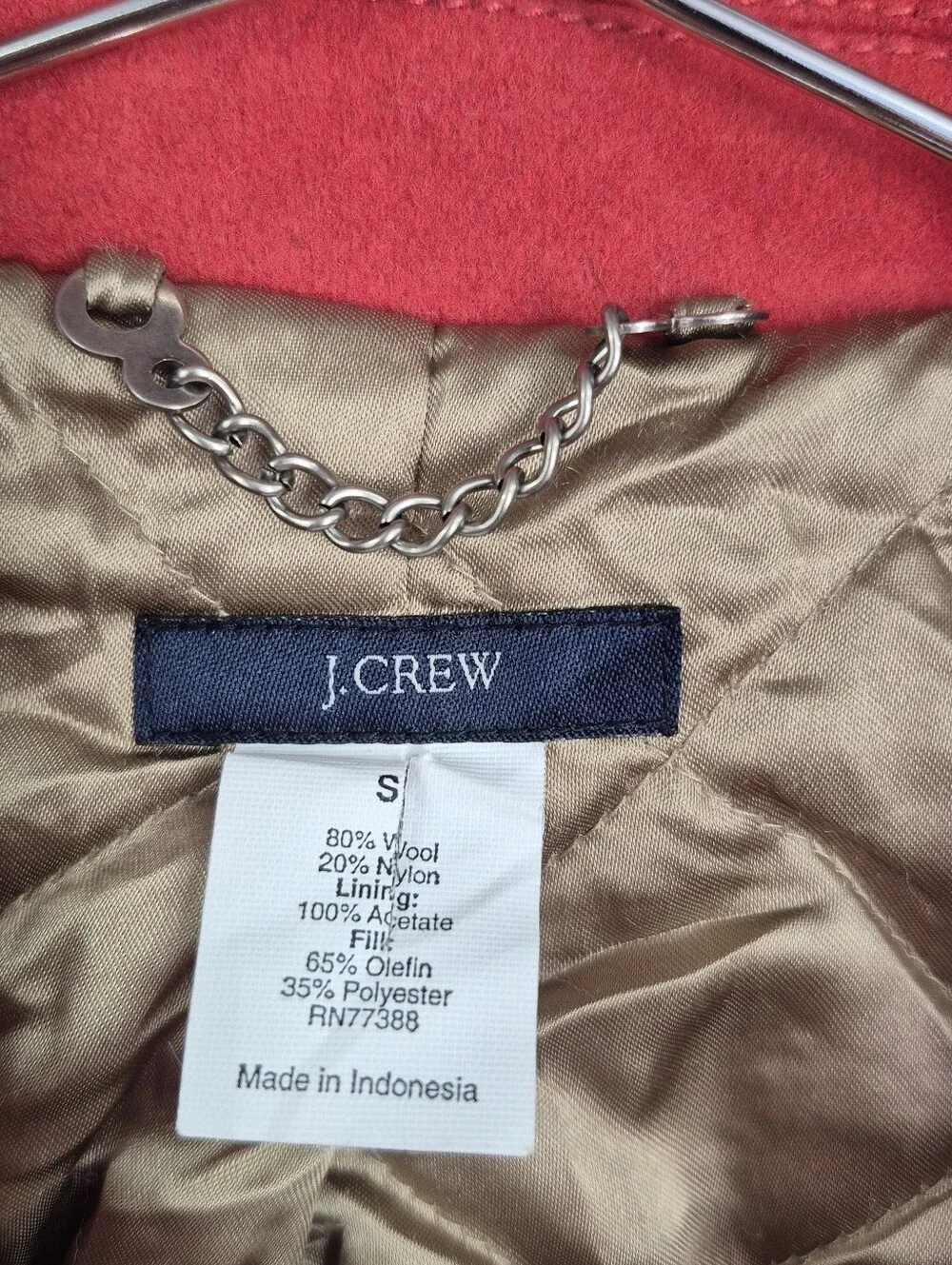 J. Crew Red Wool Blend Coat Size Small Quilted Lining Double Breasted Jacket - Picture 6 of 6